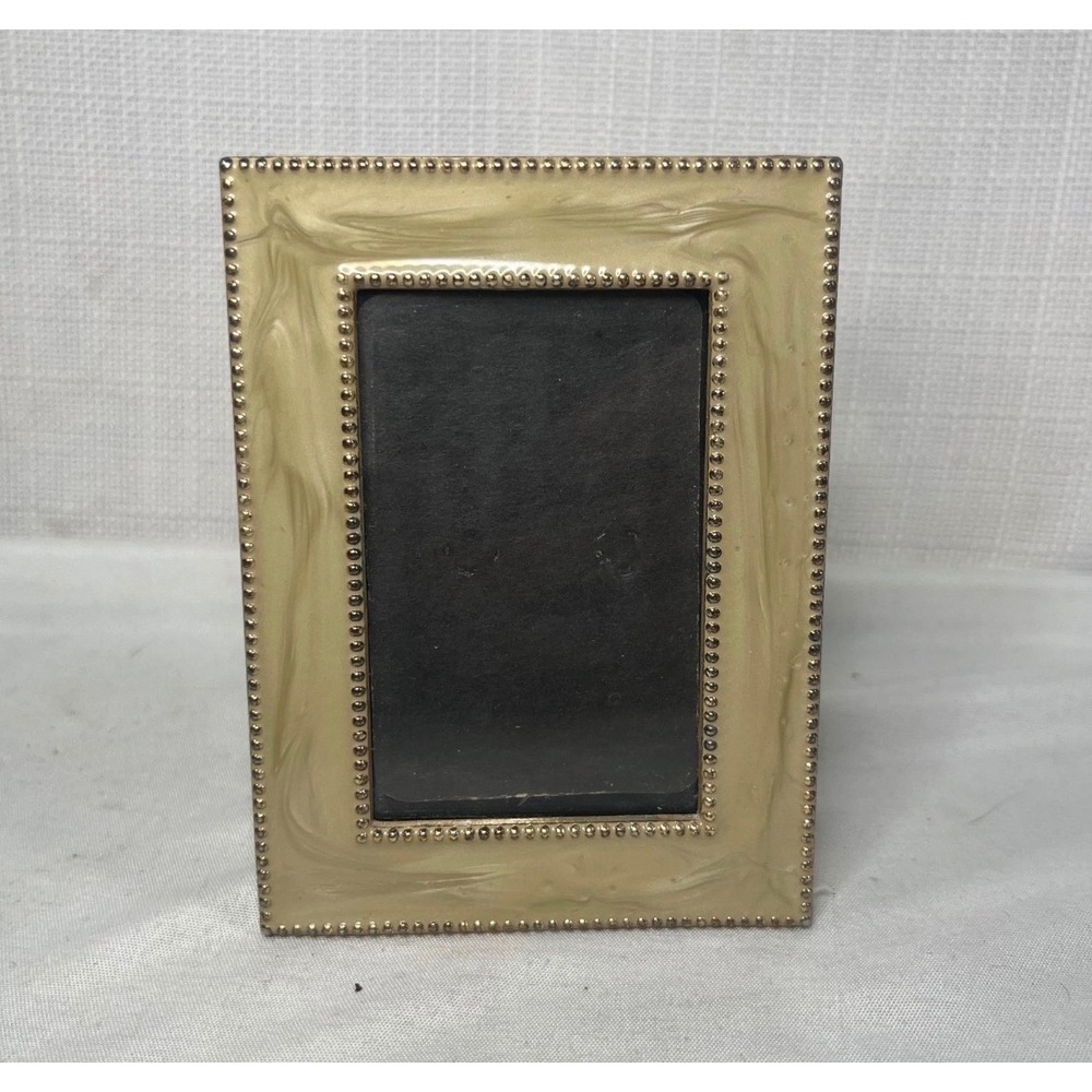 MYX 2007 Cream Enamel Beaded Gold Tone Mini Picture Frame 2.5x3.25 Vintage Style